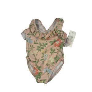 Janie‎ And Jack Baby Toddler Girls Pink Floral Ruffled Swimsuit Size 12-18 NWT